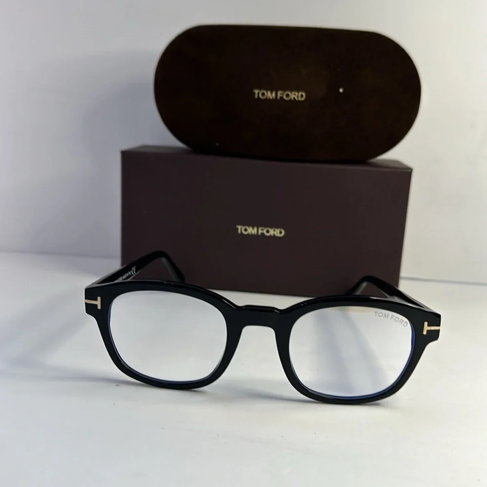 New - Authentic Tom Ford TF5808-B 001 Eyeglasses Men's Shiny Black/Blue Block …